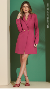 look cora canela, cor pink, vestido/casaco